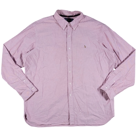 Ralph Lauren Button Down Shirt Mens XXL Pink Red Classic Fit Flesh Pony Holiday - Picture 4 of 10